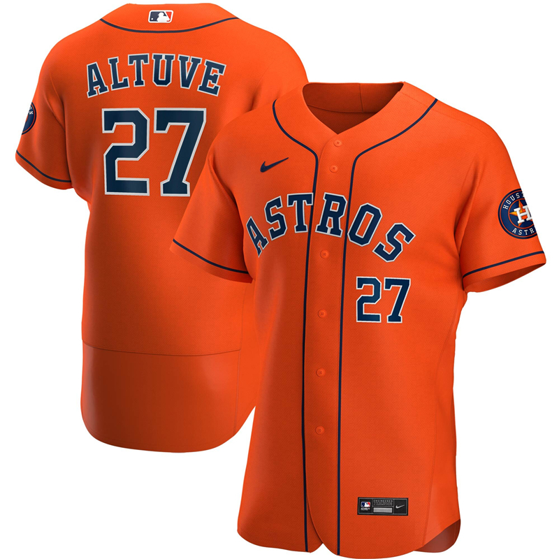 2020 MLB Men Houston Astros 27 Jose Altuve Nike Orange Alternate 2020 Authentic Player Jersey 1